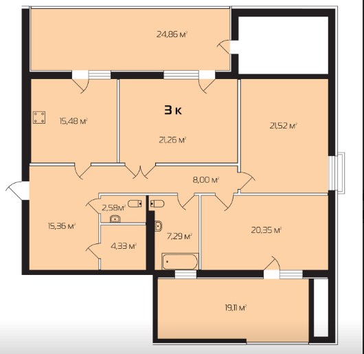 Трехкомнатная квартира.