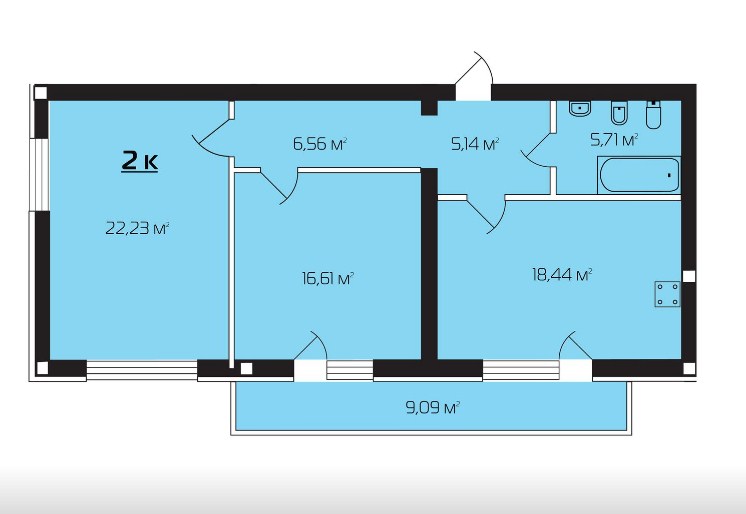 Двухкомнатная квартира.